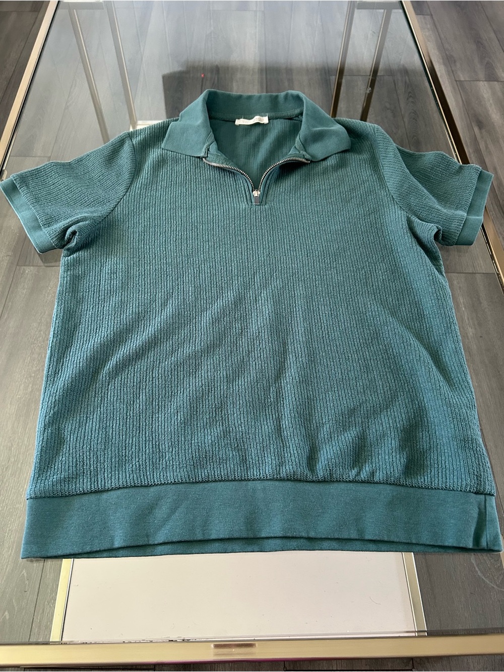 Zara Teal Short-Sleeve Half-Zip Polo